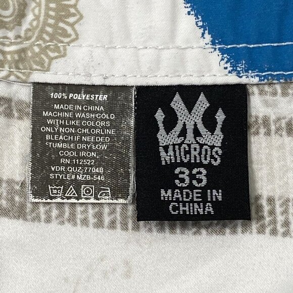 Micros Board Shorts Swim Bathing Suit Mens size 33 White Blue Skull Paisley - Picture 7 of 8